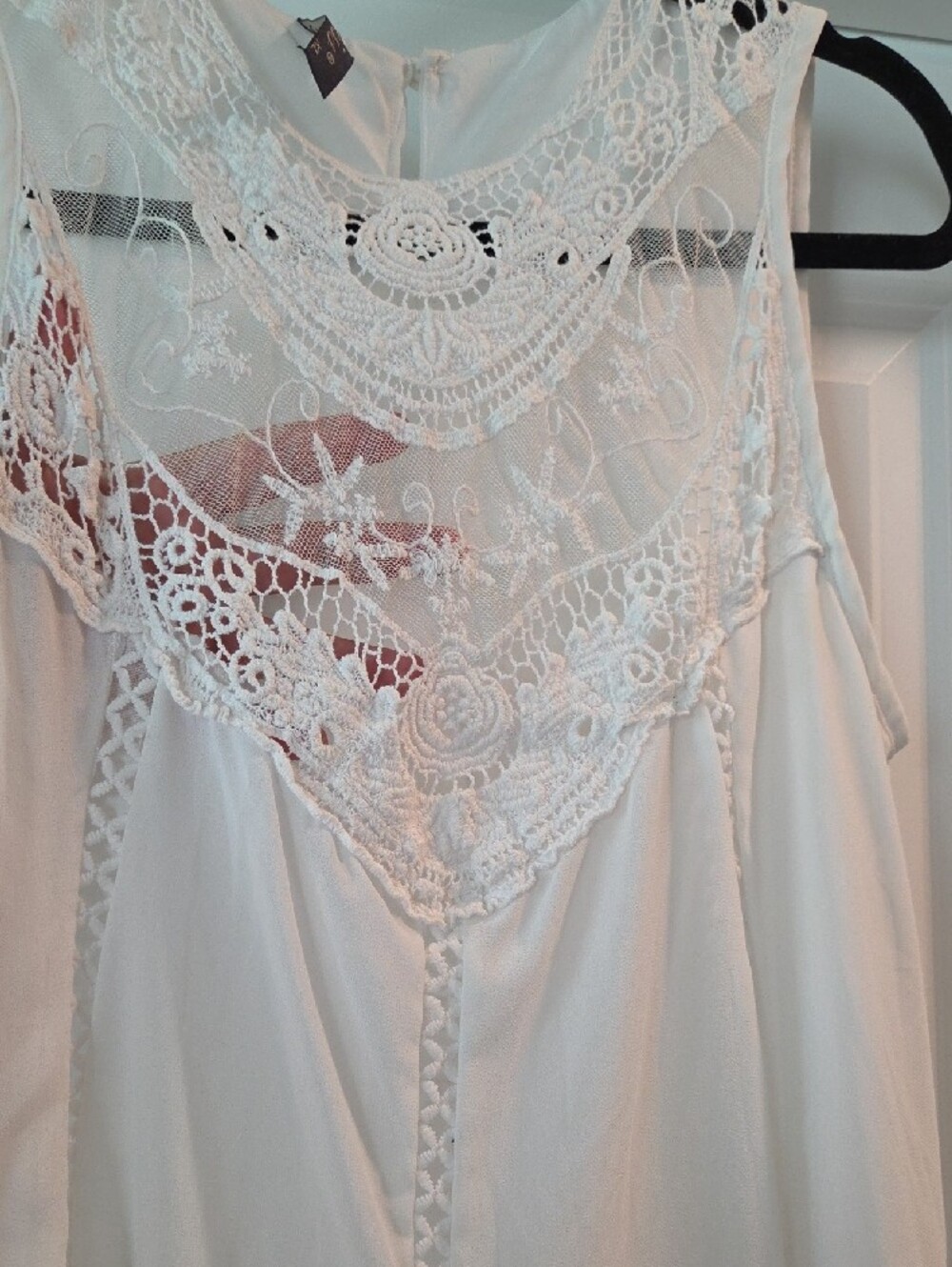 White Lace Crochet Sleeveless Boho Mini Dress/tunic XL Fits Medium - Picture 7 of 7